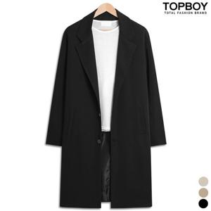 [탑보이] 솔리드 투버튼 오버핏 롱 싱글코트 (MP004)