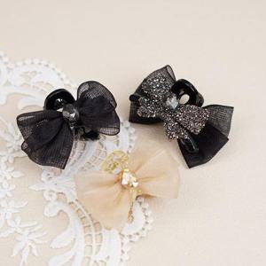 리본 보석 반머리 포인트 미니 헤어 집게핀