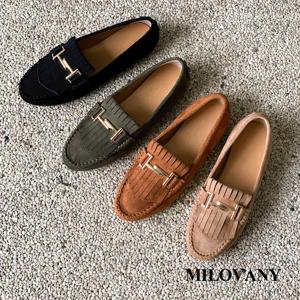 [밀로바니] 스웨이드 프린지 골드 버클 몰드 쿠션 여성 드라이빙 로퍼 2cm