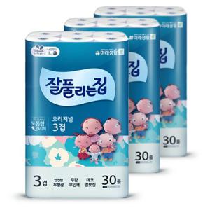 잘풀리는집 오리지날 3겹 화장지 27m 30롤 3팩