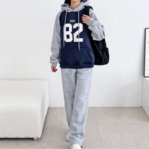 [sado]여성 오버핏 82 기모 배색후드티 와이드 스트링 트레이닝세트ND746-ND270