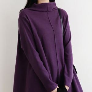 여성 가을 겨울 기모 A라인 반목 롱 티셔츠