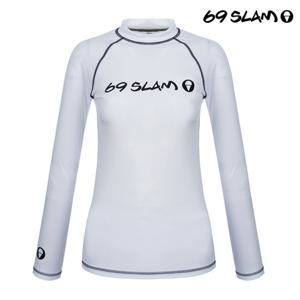 [69슬램] 여성 블랙 로고 화이트 래쉬가드_WH