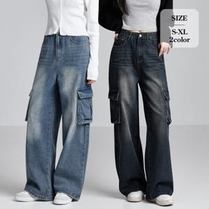 포레스트핏 / 빈티지워싱 카고 데님 와이드 팬츠 (J2441)