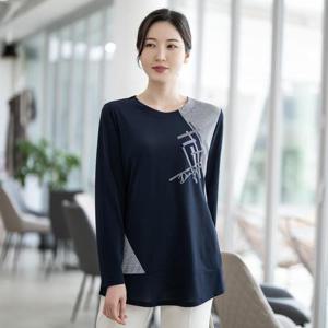 엄마옷 사선 배색 긴팔티셔츠 TS515433 중년여성의류/60대/70대/마담/빅사이즈/할머니옷