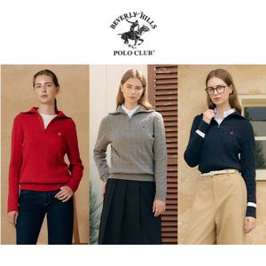 [비버리힐즈폴로클럽] 25FW 여성 울 블렌디드 반집업 케이블 니트 3종