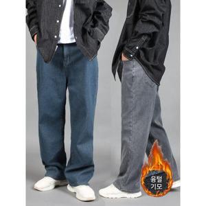 [프랭키뉴욕]남성 기모 청바지 세미와이드 겨울 융털 빅사이즈 두꺼운 따뜻한 데님팬츠_ID293