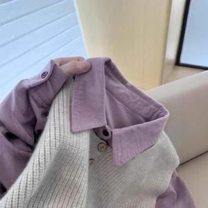 제로투올샵 / 따뜻한 감성의 보라색 여성 셔츠 남방 스트라이프셔츠 보라색