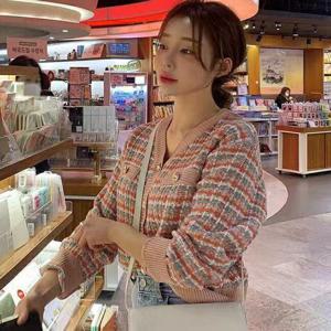 [프리티 글라라]여성 트위드 체크 니트 가디건 간절기 자켓 tg-02 (40905093)