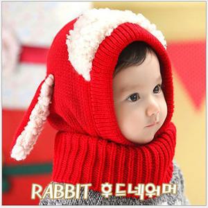 래빗 토끼모자 유아 아동 방울 털모자 넥워머 목도리