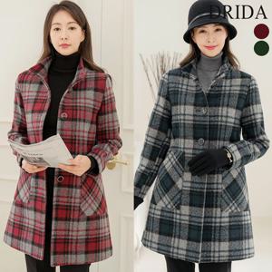 엄마옷 중년 여성 겨울 카라 체크 빅사이즈 누빔 롱 울 자켓 코트 50-60대 하객 출근 모임 옷선물 마담옷