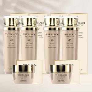 [코리아나 6종풀세트] 더 블랙 프리미어 보습 탄력 완벽 2세트(토너*2로션*2크림*2)+쇼핑백