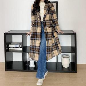 [플랩]멜로디 체크 카라 롱 코트