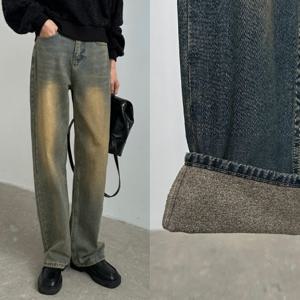 ★기모데님 2종세트★와이드핏 기모안감 청바지 2종