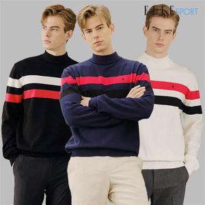 [엘르 스포츠]스트라이프 하이넥 니트 3종 남성