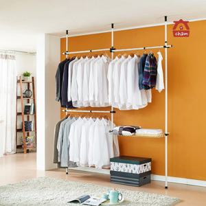 참생활 스탠드 고정식 옷걸이행거 3/1단 수납선반