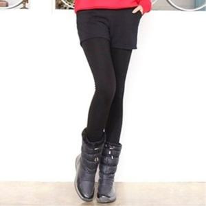 썸앤 여성 겨울 부드러운 밍크털 4부 반바지 레깅스 블랙 (W47FA3A)