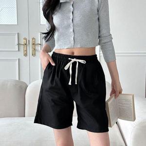 여자 허리밴딩 스트링 기장 여름 반바지 화이트 4부