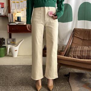 여자 겨울 따뜻한 기모 앞포켓 코튼 와이드 팬츠 좋은면 통바지