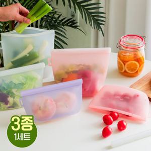 릴리브 이중잠금 실리콘 지퍼백 3종세트(500ml+1000ml+1500ml)