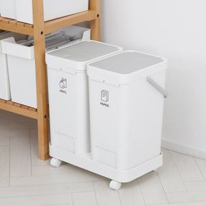 [홈앤하우스] 원터치 2칸 분리수거함(DIY 스티커 5종 증정)