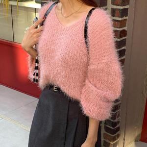 [유야]여성 8컬러 브이넥 부클 퍼 니트 앙고라니트 -FNT0090- 가을 겨울