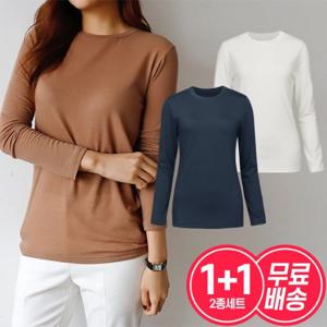 [샵앤][2종세트]여성 국내산 기모 기본 라운드 티셔츠 무료배송