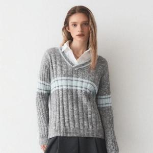 [후아유]후아유 여성 컬러블럭 V넥 니트/ Nep Yarn Colorblock Sweater_A WHKAE1271F