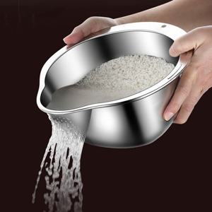 스텐 쌀 세척볼 씻는 볼 통 다용도 함박 도구 타공 믹싱볼 양재기 채반 실버 R044