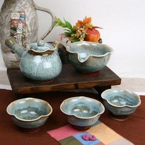 천목 이중시유 청연잎 3인다기세트