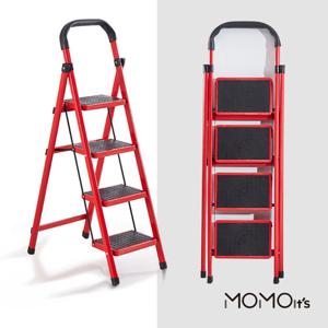 모모이츠 안전 가정용 접이식 레드 4단 사다리