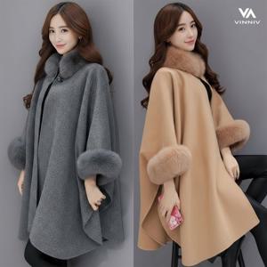 [비니브] 클래식 퍼 케이프 코트