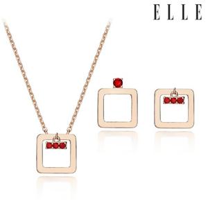 [엘르주얼리] 컬러 포인트 스퀘어 목걸이 귀걸이 세트 EL2SET001