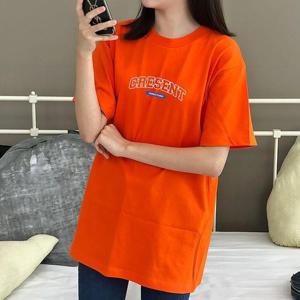 [험블] 루즈핏 오렌지 레터링 라운드 여자 여름 반팔티셔츠