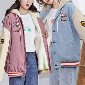 귀여운 가을 겨울 여성 코듀로이 안감털 후드야구점퍼