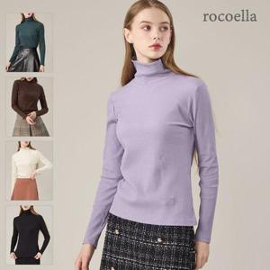 [로코엘라] 브로우 하이넥 리브 여성 티블라우스