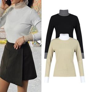 보스케 여성 겨울 골프웨어 골프 기모 하이넥 배색 긴팔 티셔츠