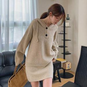 [유야]후드 니트 스커트 세트 투피스 셋업 -SST0107H- 여성 가을 겨울