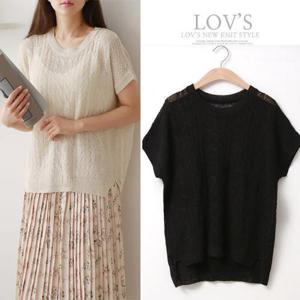 [럽스]폴꽈배기반팔니트/트위스트 캡소매 시스루 니트