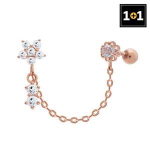 [메리그린] 1+1 14K 골드필드 핀 플라워 체인 피어싱 (한쪽판매)