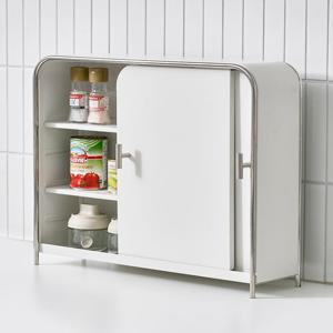 [리본제이]무디타 비화이트 와이드 슬림 양문형 주방 수납장 / 철제 슬라이딩 서랍장 양념통 틈새 정리함