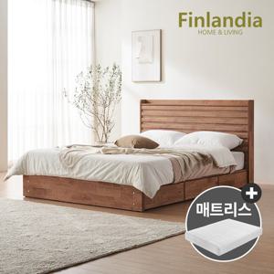 [최저가 도전] 핀란디아 딜라이 원목 호텔식 수납 퀸침대Q+40T라텍스매트리스