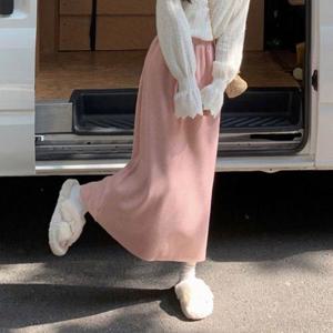 기모안감 따듯한 여성 밴딩 롱스커트 핑크 (WDC6CEC)