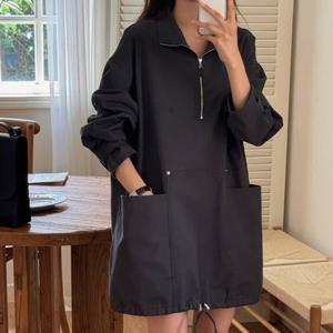 여성 반집업 카라 빅포켓 스트링 아노락 미니 원피스 21DS-WDR-4154-블랙