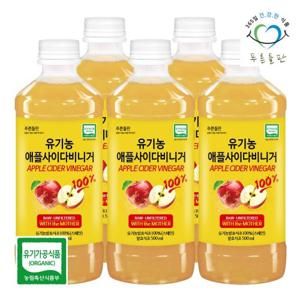 [푸른들판] 100% 유기농 애플 사이다 비니거 500mlx5개 애사비 사과 발효 초모 식초