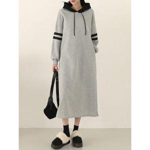 [시크루즈]여널 기모 배색 두줄 후드 원피스_BDOP103