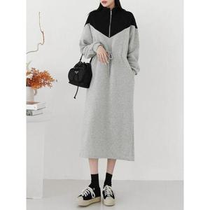 [시크루즈]토피 기모 배색 아노락 스트링 원피스_BDOP120