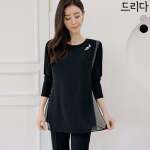 [드리다] DB21303 엄마옷 쉬폰 빅사이즈 스판 정장 실버 블라우스 40대 미시옷 50대 중년여성 하객 출근