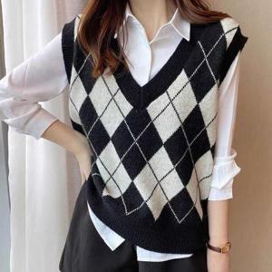 [프리티 글라라]여성 니트 베스트 아가일 v넥 뜨개 조끼 vs-42 (19050465)