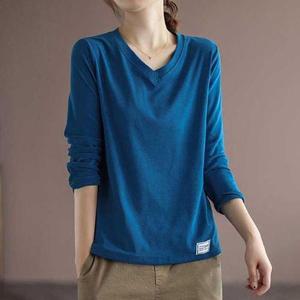 [셀러허브_여성트랜드패션]ONM 얇은 긴팔 면티 브이넥 롱 슬리브 티셔츠 여자